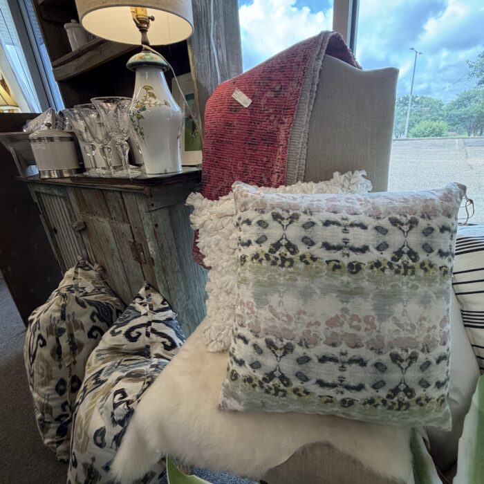 Blue Velvet Ottoman with Curated Decor